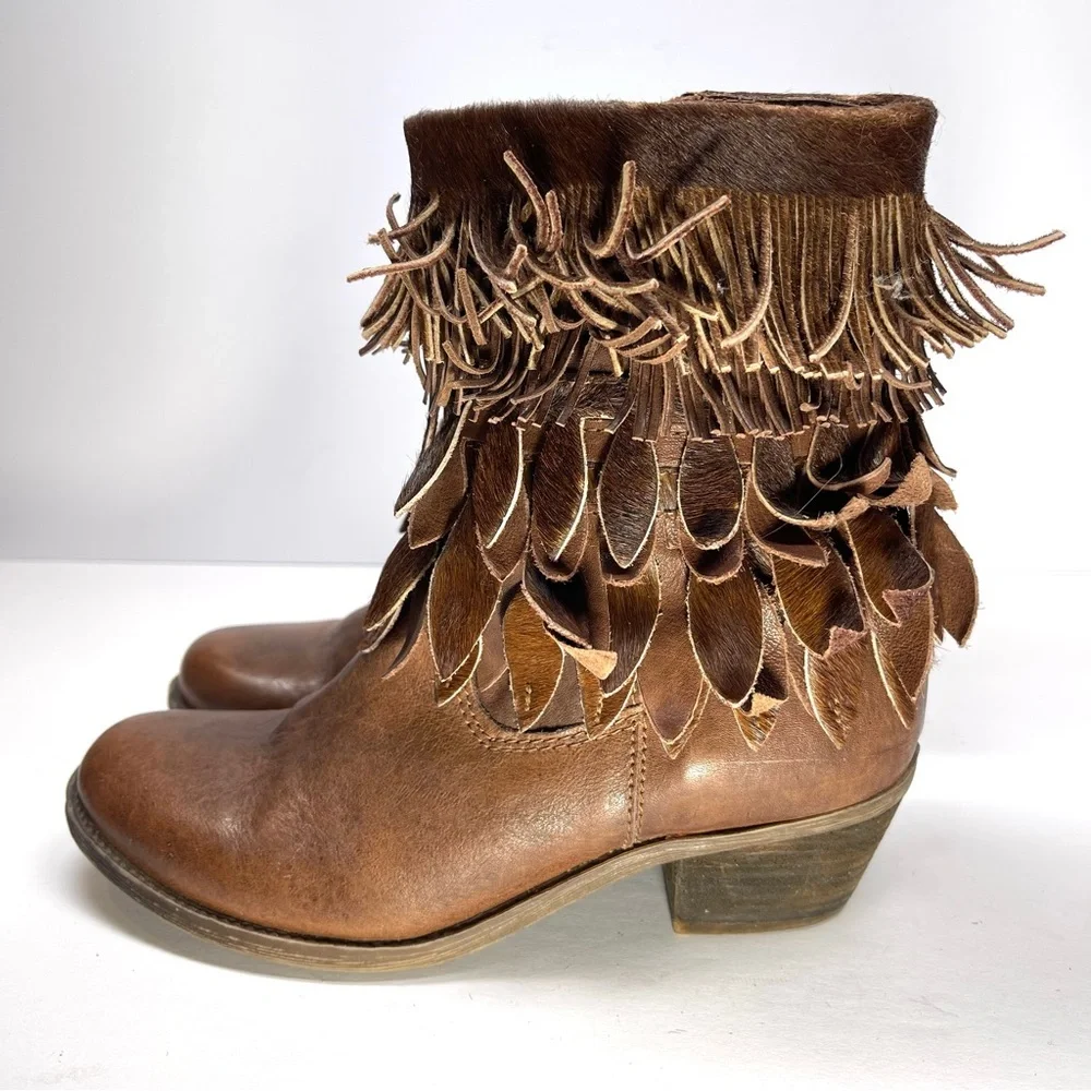 Sheridan Mia Genuine Calf Hair Fringe‎ Leather Western Boot Size EU 37 US 6.5